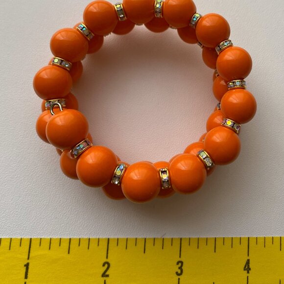 Vintage lucite Orange Bead and Rhinestone Wrap Bracelet - Picture 5 of 5